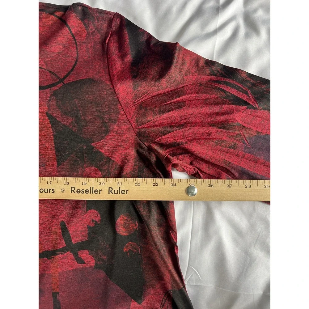 Jess & Jane‎ Shirt Womens 2X Red Black Abstract Print Long Sleeve Top Made USA - Picture 9 of 13